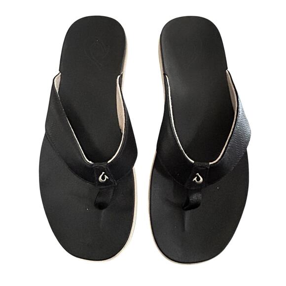 Olukai Alania Men's Black Leather Flip Flop Beach Sandals Size 12 - Picture 1 of 12
